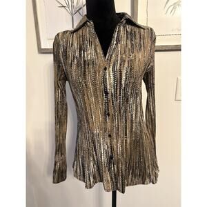 Y2K Top Apt 9 Long Sleeve Button Up Brown Printed Blouse Vneck Collared Corpcore